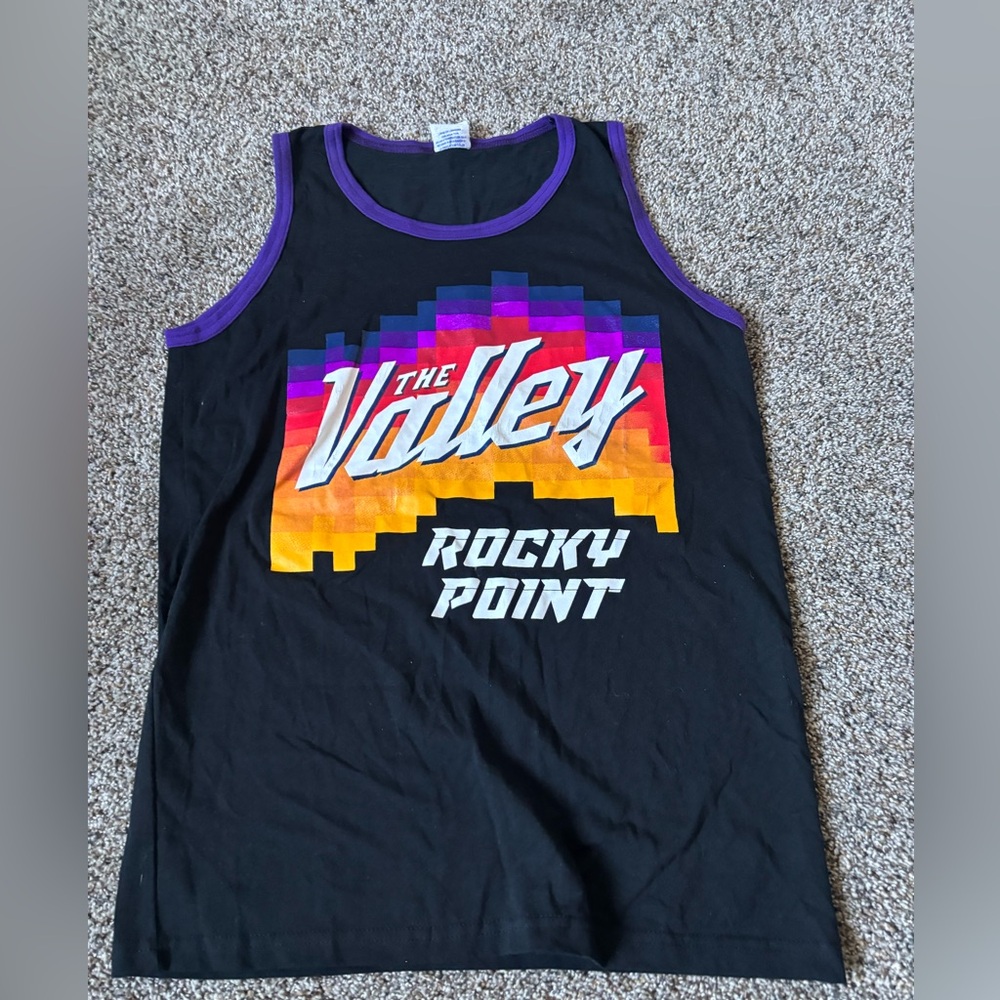 Black Graphic Tank Top rocky point Trim the valley men’s pre loved size small